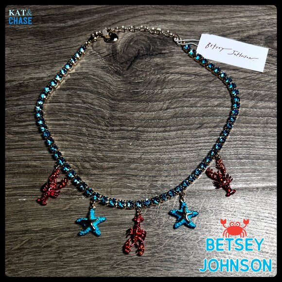 Betsey Johnson Mermaid Jewels Lobster Starfish Charm Tennis Necklace Beach July - Picture 10 of 12